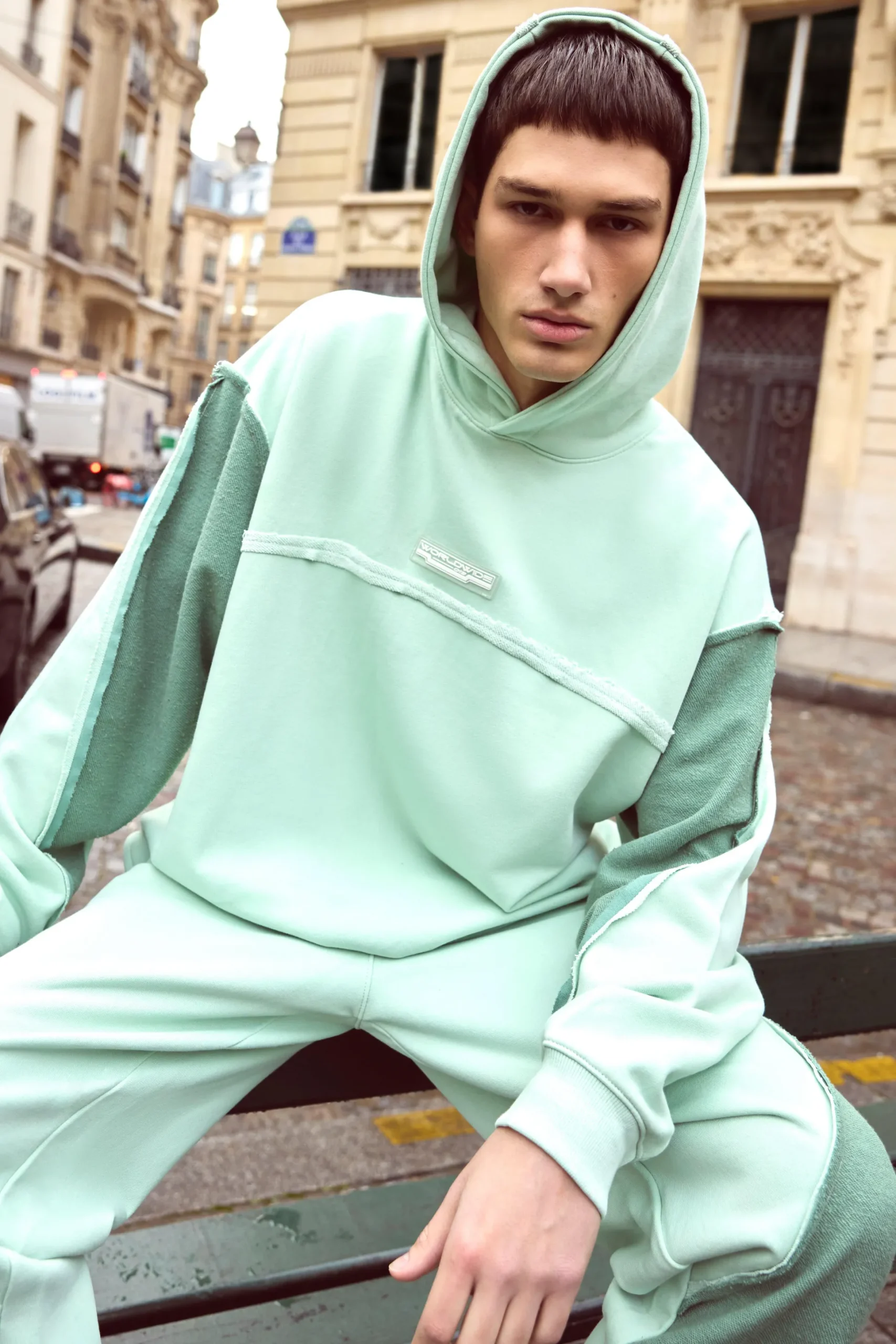Oversized Loopback Raw Hem Panel Hoodie | BoohooMAN UK