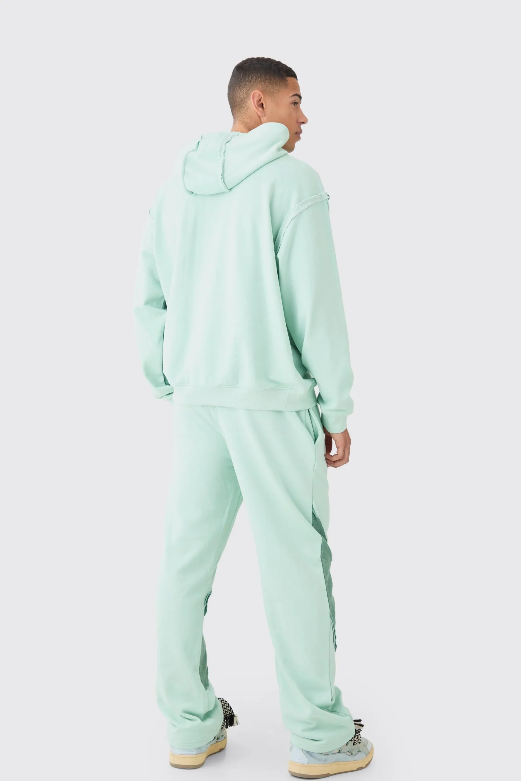 Oversized Loopback Raw Hem Panel Hoodie | BoohooMAN UK