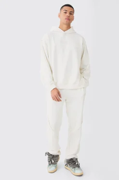 Oversized Loopback Raw Hem Panel Hooded Tracksuit | BoohooMAN UK