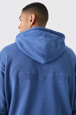 Oversized Loopback Ribbed Applique Hoodie | BoohooMAN UK