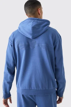 Oversized Loopback Ribbed Applique Hoodie | BoohooMAN UK