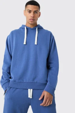 Oversized Loopback Ribbed Applique Hoodie | BoohooMAN UK
