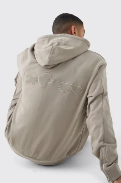 Oversized Loopback Ribbed Applique Hoodie | BoohooMAN UK