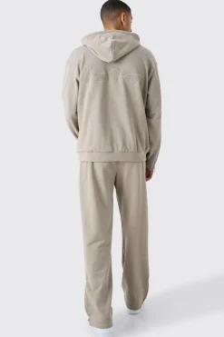 Oversized Loopback Ribbed Applique Hoodie | BoohooMAN UK