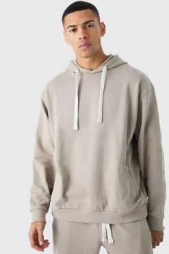 Oversized Loopback Ribbed Applique Hoodie | BoohooMAN UK