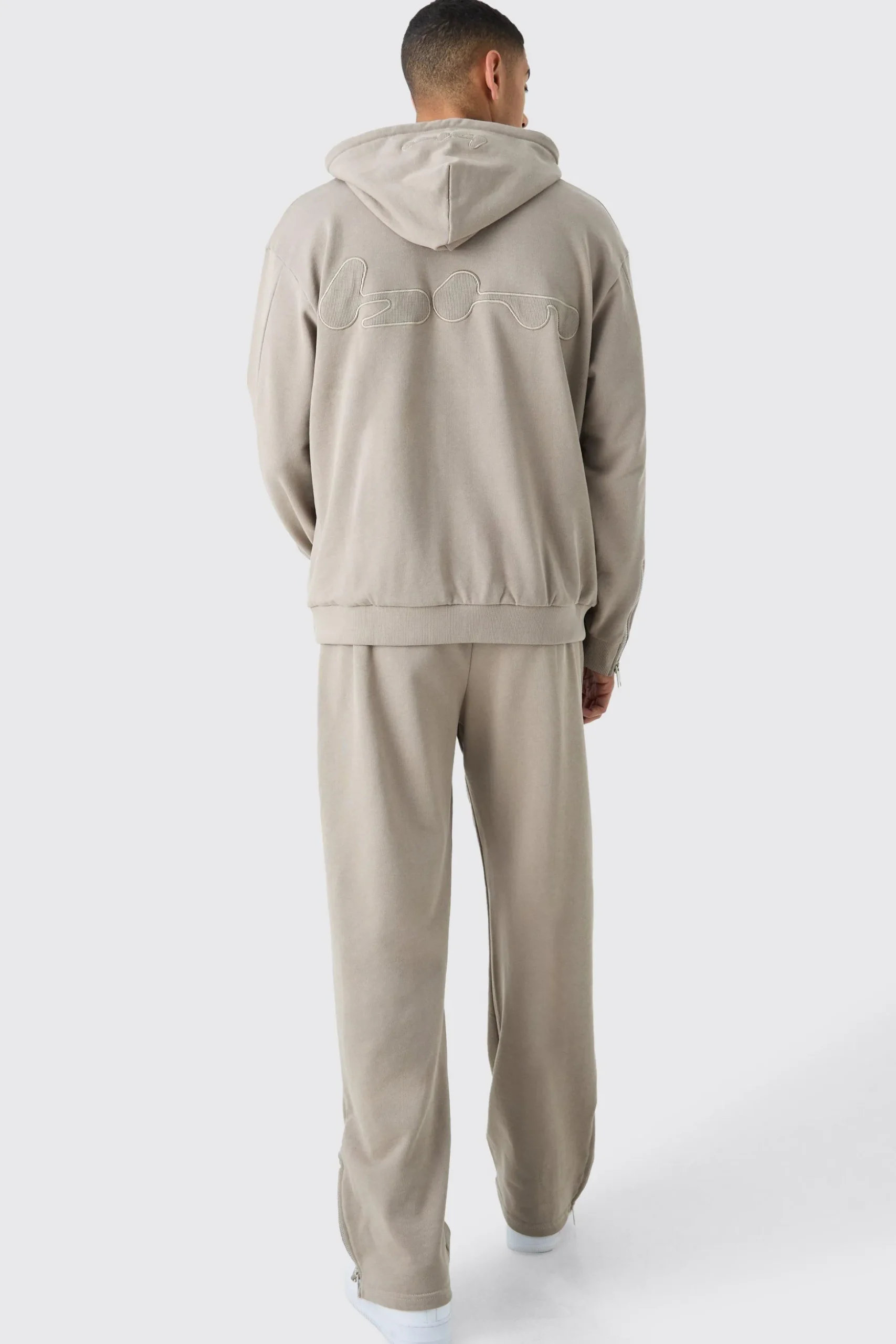 Oversized Loopback Ribbed Applique Zip Jogger | BoohooMAN UK