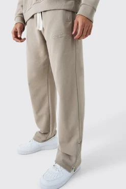 Oversized Loopback Ribbed Applique Zip Jogger | BoohooMAN UK
