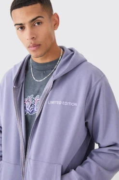 Oversized Loopback Zip Through Hoodie | BoohooMAN UK