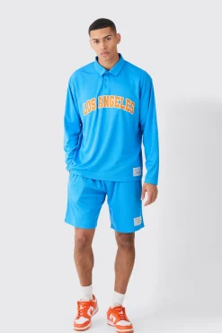 Oversized Los Angeles Rugby Mesh Polo & Mesh Shorts Set | BoohooMAN UK