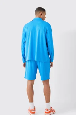 Oversized Los Angeles Rugby Mesh Polo & Mesh Shorts Set | BoohooMAN UK