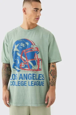 Oversized Los Angeles Varsity Wash T-shirt | BoohooMAN UK