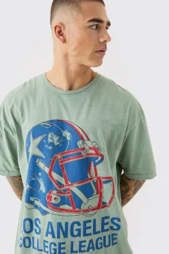 Oversized Los Angeles Varsity Wash T-shirt | BoohooMAN UK