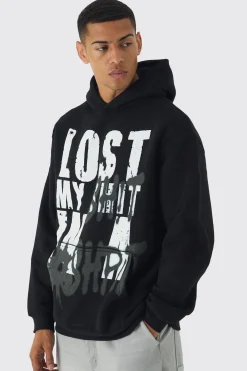 Oversized Lost Printed Hoodie | BoohooMAN UK