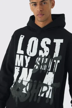 Oversized Lost Printed Hoodie | BoohooMAN UK