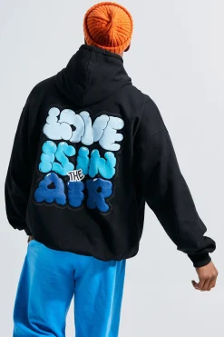 Oversized Love Is In The Air Puff Print Hoodie | BoohooMAN UK