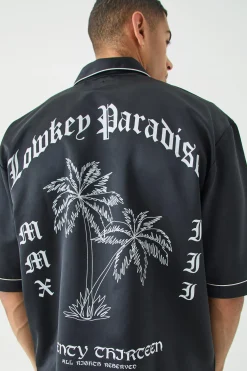 Oversized Lowkey Paradise Satin Shirt | BoohooMAN UK