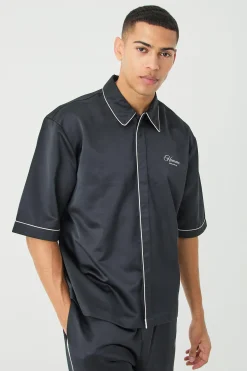 Oversized Lowkey Paradise Satin Shirt | BoohooMAN UK