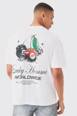 Oversized Lucky Homme Print T-shirt | BoohooMAN UK