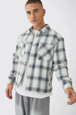 Oversized M Embroidered Check Long Sleeve Shirt | BoohooMAN UK