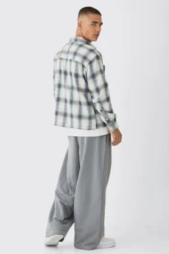Oversized M Embroidered Check Long Sleeve Shirt | BoohooMAN UK