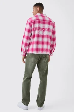 Oversized M Embroidered Check Long Sleeve Shirt | BoohooMAN UK
