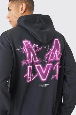 Oversized M Lightning Graphic Hoodie | BoohooMAN UK