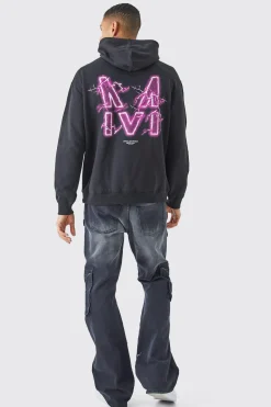 Oversized M Lightning Graphic Hoodie | BoohooMAN UK
