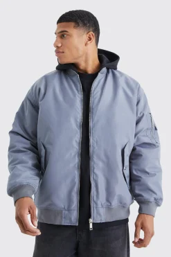 Oversized Ma1 Bomber With Jersey Hood | BoohooMAN UK