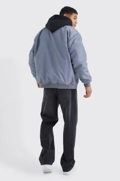 Oversized Ma1 Bomber With Jersey Hood | BoohooMAN UK