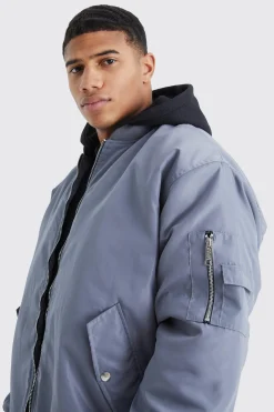 Oversized Ma1 Bomber With Jersey Hood | BoohooMAN UK