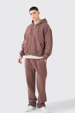 Oversized Man Boxy Zip Hooded Washed Tracksuit | BoohooMAN UK