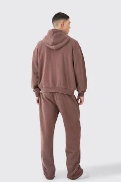 Oversized Man Boxy Zip Hooded Washed Tracksuit | BoohooMAN UK
