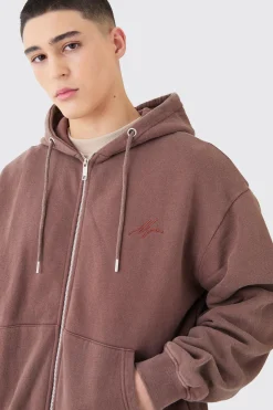 Oversized Man Boxy Zip Hooded Washed Tracksuit | BoohooMAN UK
