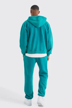 Oversized Man Boxy Zip Through Washed Hoodie | BoohooMAN UK