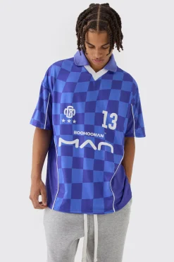 Oversized Man Checkerboard Football Top | BoohooMAN UK