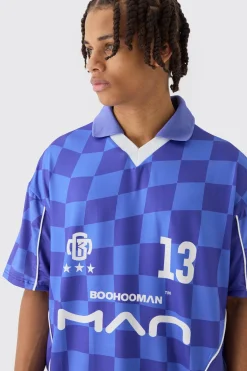 Oversized Man Checkerboard Football Top | BoohooMAN UK