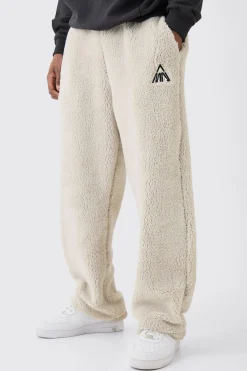 Oversized Man Embroidery Borg Jogger | BoohooMAN UK