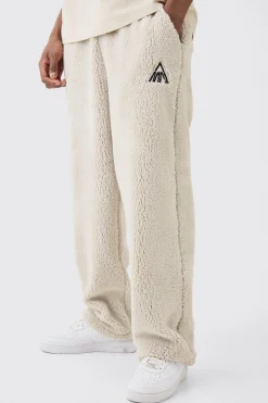 Oversized Man Embroidery Borg Jogger | BoohooMAN UK