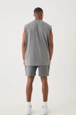 Oversized Man Flock Printed Tank & Short Set | BoohooMAN UK