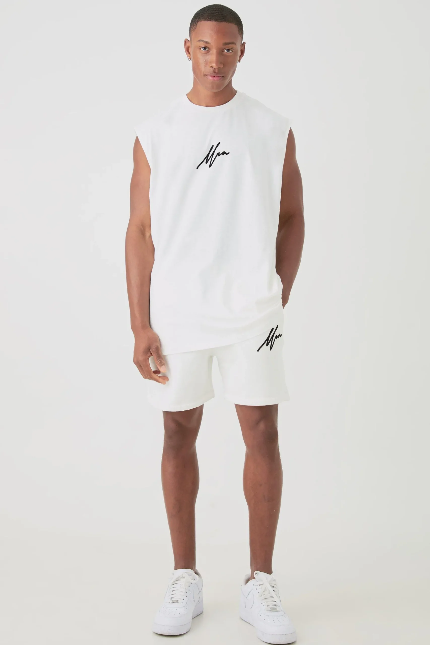 Oversized Man Flock Printed Tank & Short Set | BoohooMAN UK