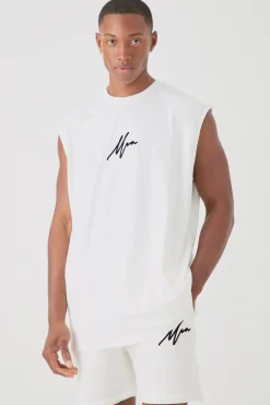 Oversized Man Flock Printed Tank & Short Set | BoohooMAN UK