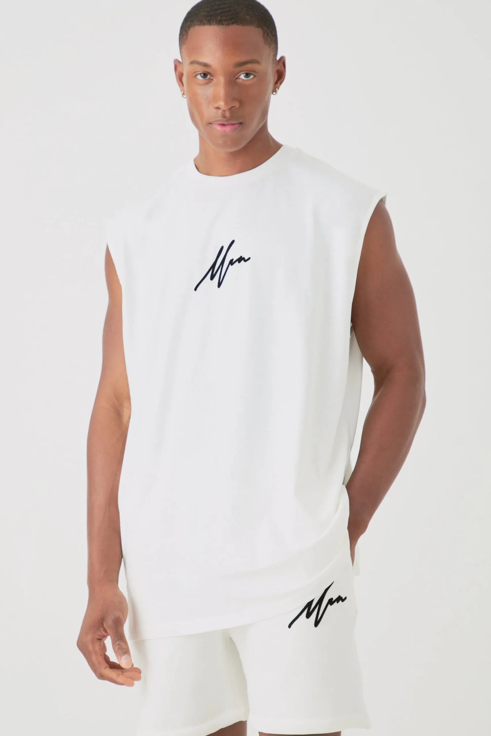 Oversized Man Flock Printed Tank & Short Set | BoohooMAN UK