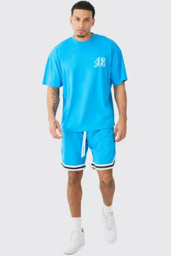 Oversized Man Mesh Varsity Top And Basketball Shorts Set | BoohooMAN UK