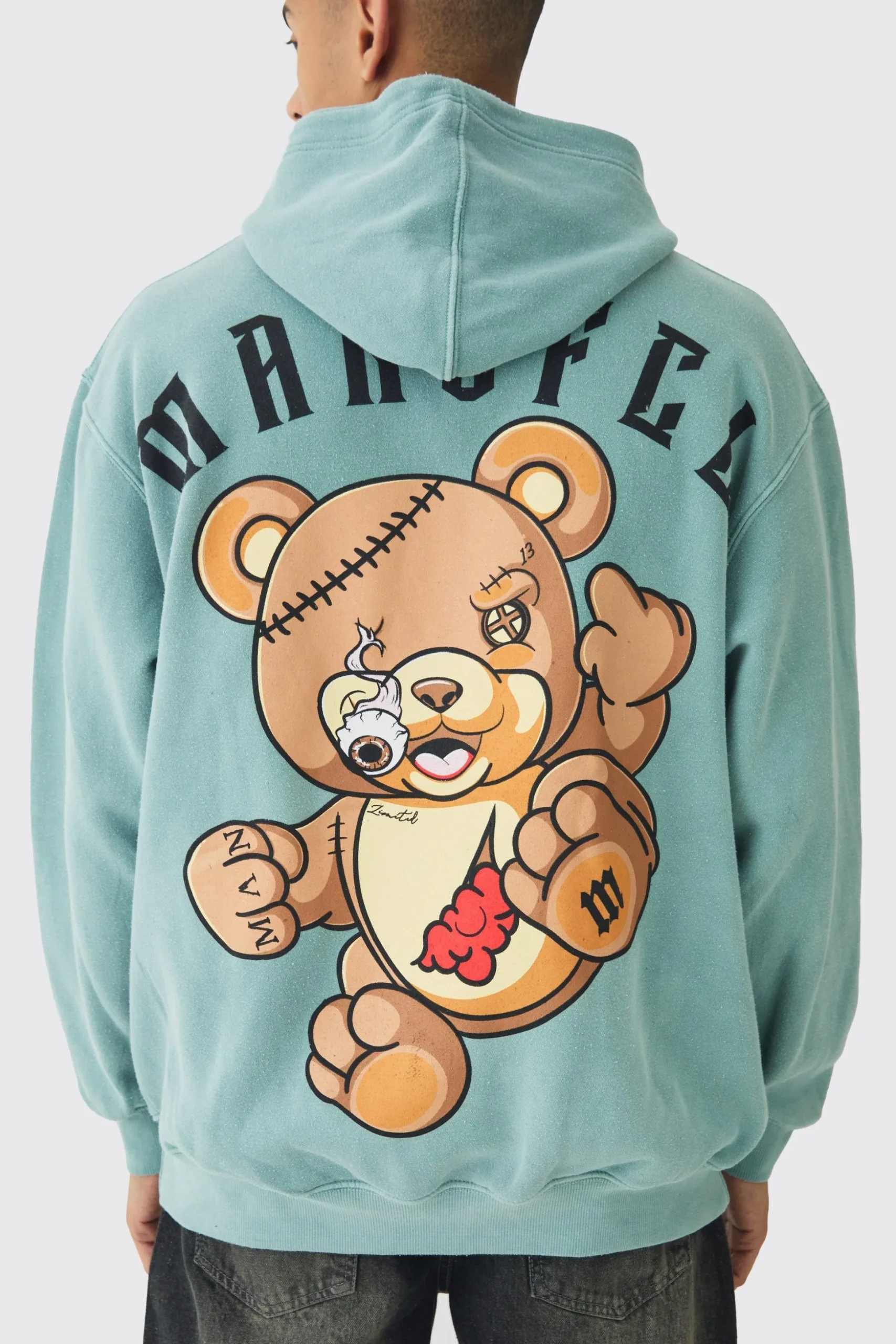 Oversized MAN OFCL Teddy Large Scale Print Hoodie | BoohooMAN UK