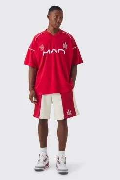 Oversized Man Raglan Football T-shirt & Panelled Short Set | BoohooMAN UK