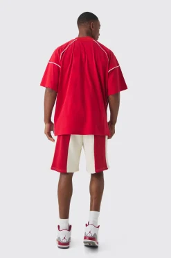 Oversized Man Raglan Football T-shirt & Panelled Short Set | BoohooMAN UK