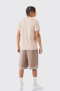 Oversized Man Sig Mid Length Jersey Tape Basketball Short | BoohooMAN UK