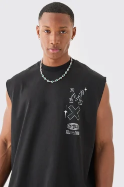 Oversized Man Space Printed Tank | BoohooMAN UK