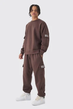 Oversized Man Tab Cargo Pocket Sweatshirt Tracksuit | BoohooMAN UK