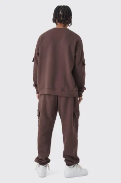 Oversized Man Tab Cargo Pocket Sweatshirt Tracksuit | BoohooMAN UK